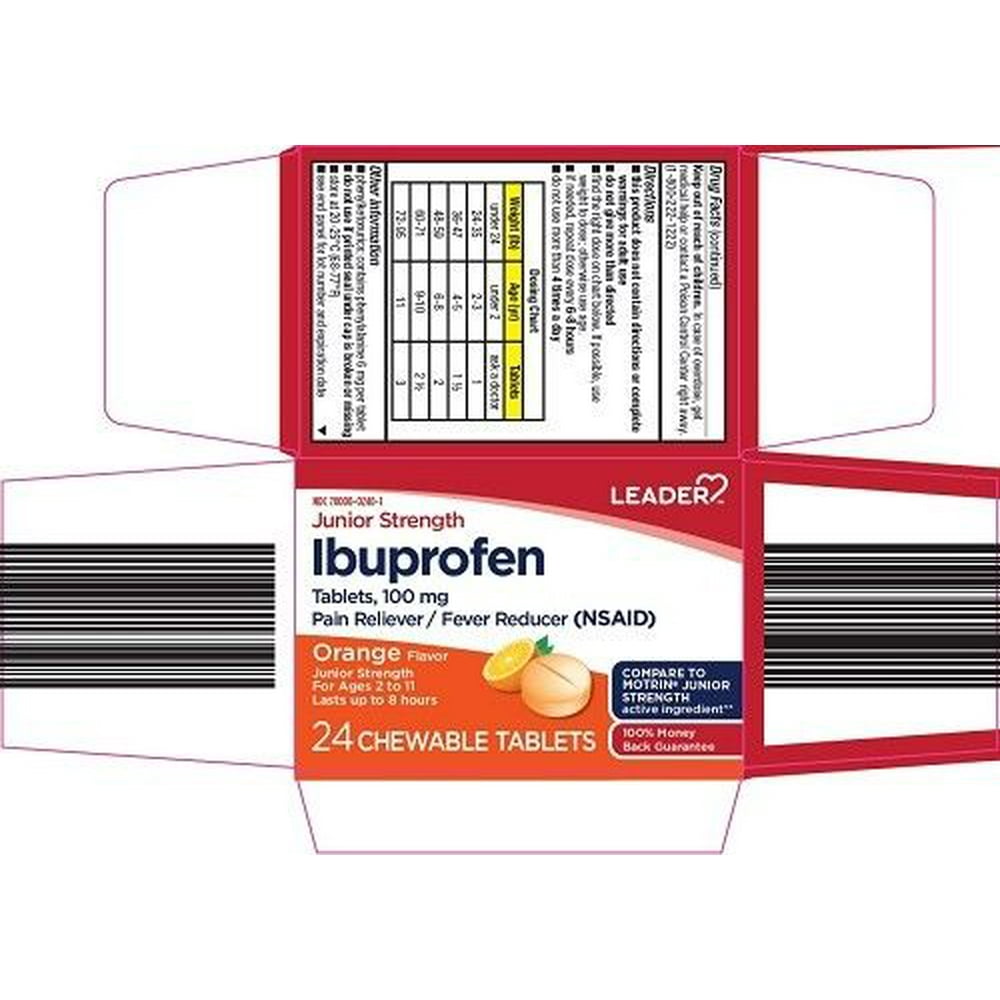 Leader Junior Ibuprofen Chewable Tablets, Orange, 24ct