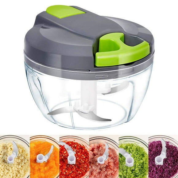 Picadora manual de alimentos de 3 cuchillas, procesador de alimentos manual, picadora de ajo de mano para verduras, frutas y carne.