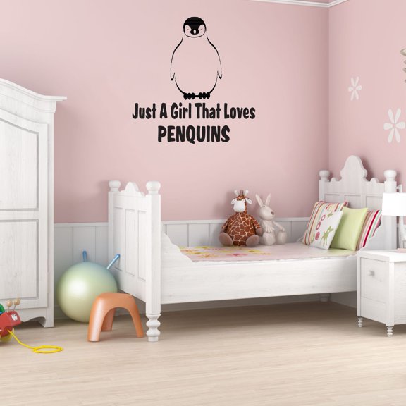 Watercolor Decal Just A Girl That Loves Penguins Living Room Wall Decal for Family Flightless Aquatic Bird Animal Design Cute Themed Room Decal - Size: 20 In x 20 In