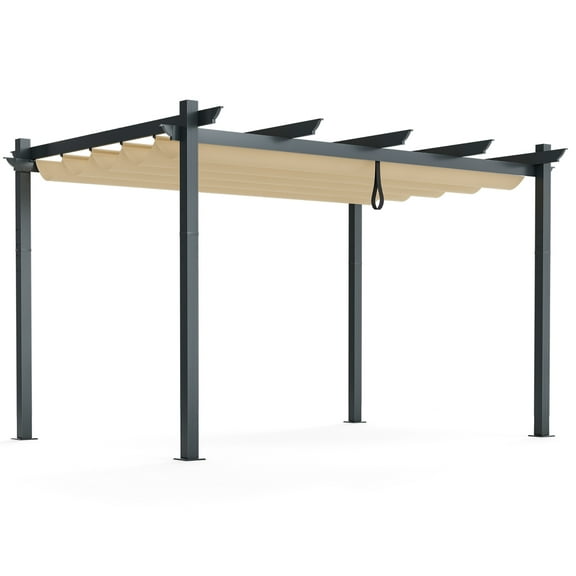 Gymax Auvent Rétractable en Aluminium pour Pergola Extérieure 10 x 13 Pi Abri Treillis à Vignes Beige