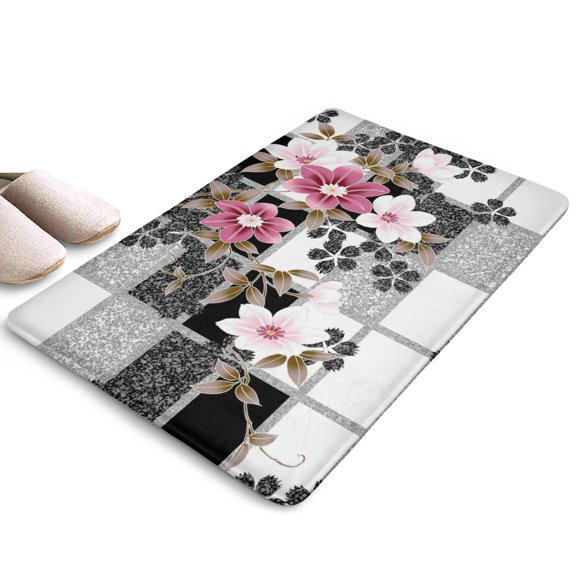 Pioneer Flower Floral Print Flannel Non Slip Door Rugs,Washable Door Mats Indoor,Decorative Door Mats,Dirt-Resistant and Absorbent Doormat for Entrance,Bedroom,Kitchen,Bathroom,23.5"x16"