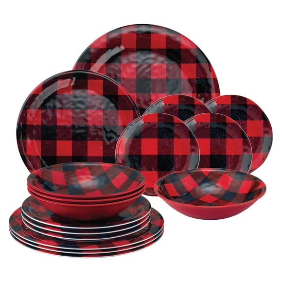 UPware 16-Piece Melamine Dinnerware Set Includes Dinner Plates Salad Plates Dessert Plates Bowls Service for 4. (Pinecones)