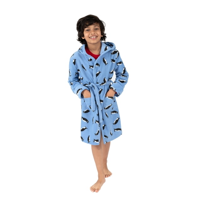 Bata infantil de felpa con capucha y pingüino para niños y niñas