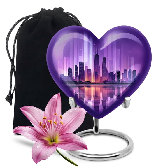 MUKTIVE City Urn for Adult Human Ashes - Purple Burial Urns for Human Ashes - 8 Inch Heart Cremation Urns for Ash Adult Male - Large Urn for Cremains