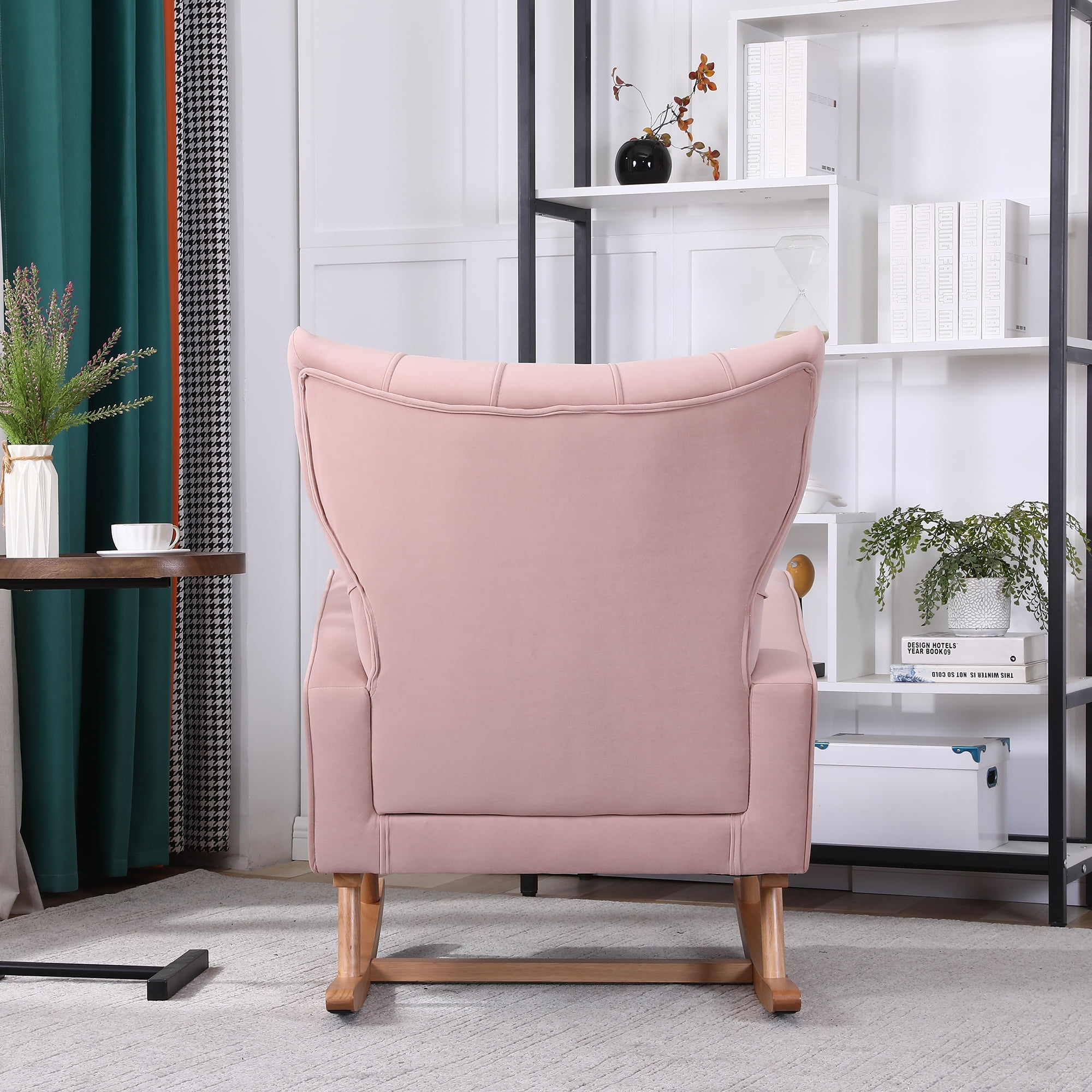 Kadyn Rocking Chair Nursery Armchair with High Back for Baby Room, Pink Kadyn Rocking Chair Nursery Armchair with High Back for Baby Room, Pink