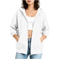 thumbnail image 5 of XUNKUSGA Hoodies for Women Zip Up Lightweight Solid Color 3/4 Sleeve Jackets for Women Fashion Basic Casual Sweatshirt for Women with Slant Pockets S-2XL,White, 5 of 9