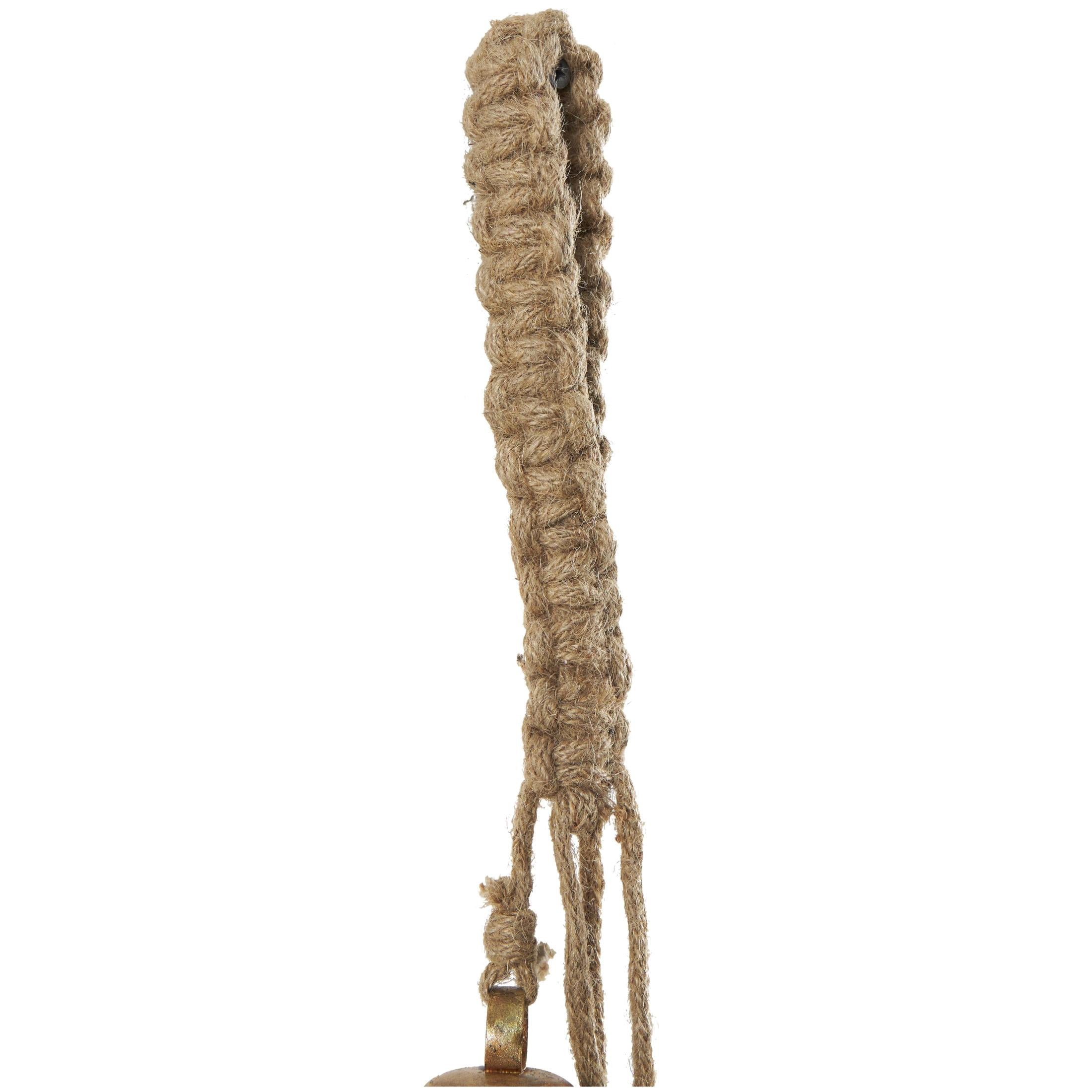 DecMode Tibetan Inspired Cascading Gold Metal Conical Decorative Cow Bells with 4 Bells on Jute Hanging Rope