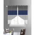 thumbnail image 3 of Navy Blue Grey Striped Swag Valances for Windows, Farmhouse Modern Rod Pocket Sheer Valances for Small Windows, Swag Toppers Light Filtering for Kitchen Living Room 2 Panels 36''x36'', 3 of 6