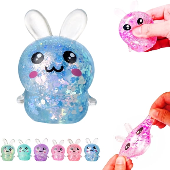 Bunny Sugar Squishy Stress Balls for Adults, Glitter Sensory Bunny Squishy Ball, Slow Rise Rabbit Sugar Ball Fidget Squeeze Toys for Gift Bag Easter Basket Stuffers (Blue)