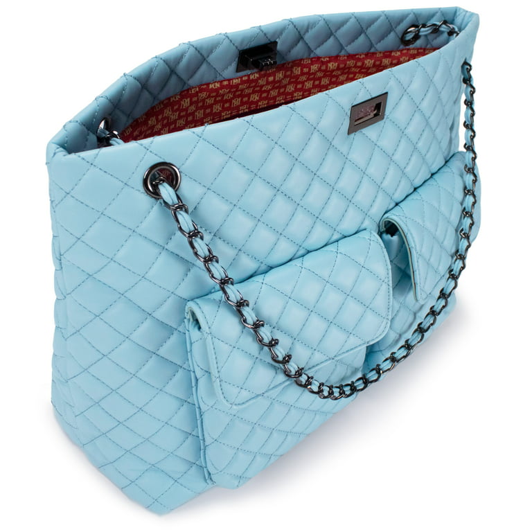 Badgley Mischka Diana Vegan Leather Tote Weekender Travel Bag - Blue