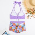 thumbnail image 7 of QLEICOM Womens Swimsuits Tummy Control Plus Size Swimsuit Coverup Fashion Floral Print Halter Split Swimsuit Bikini Print High Waist Beachwear Set Purple M, 7 of 7