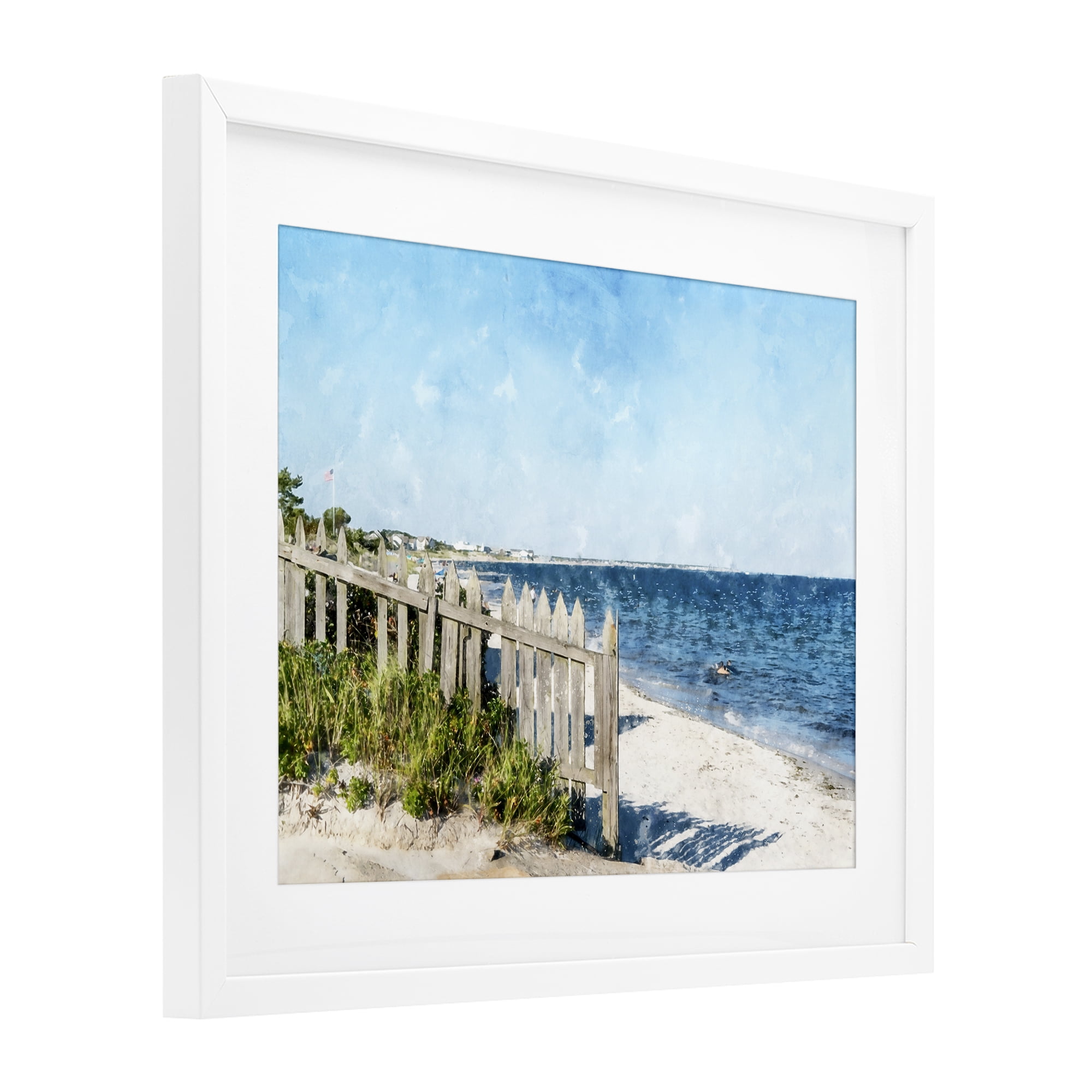 Stupell Industries Beach Pickets View White Framed Print Under Glass, design by Kim Curinga
