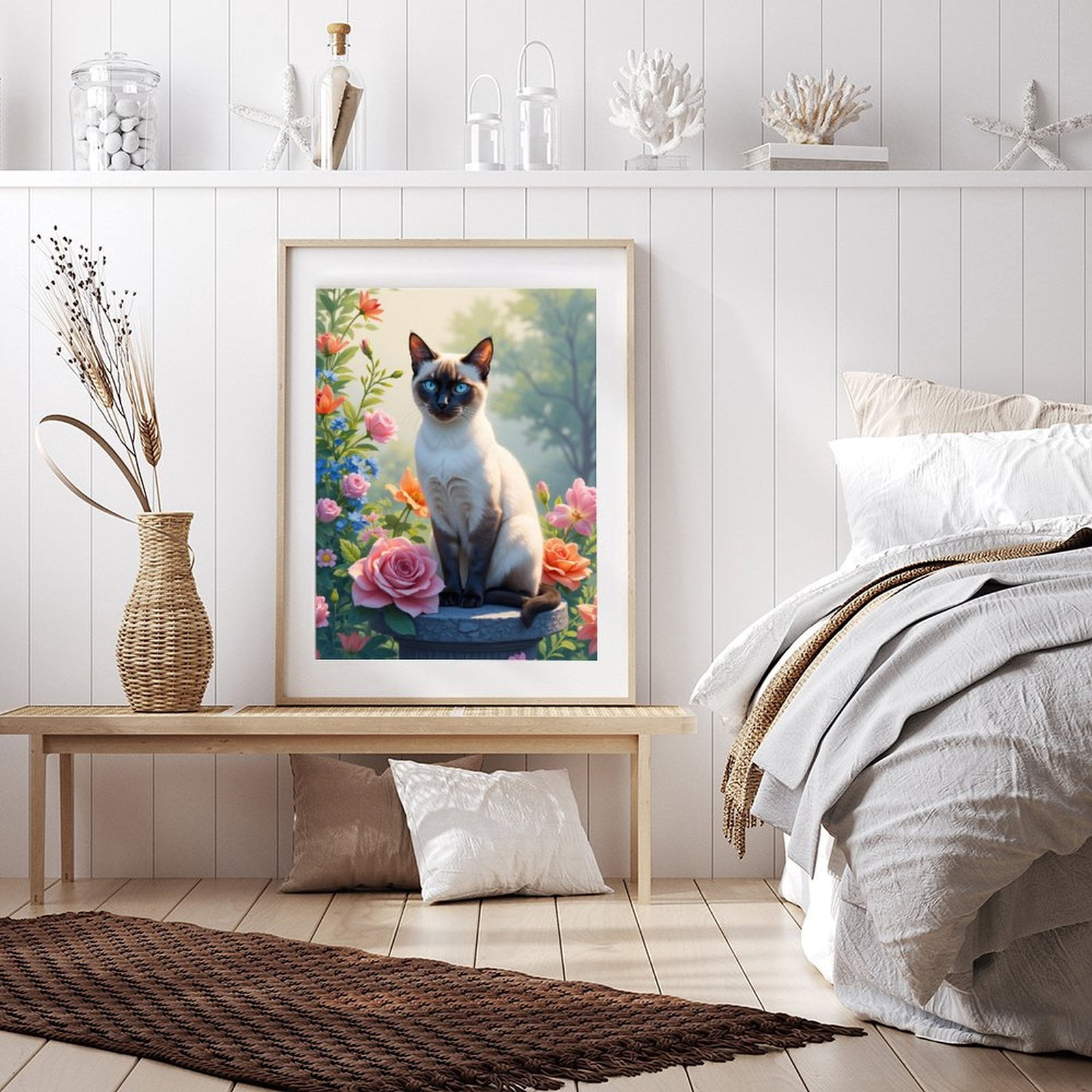 Diamond Art Kit for Adults, Siamese Cat Among Blossoms Diamond Painting for Adults Beginners, DIY Diamond Art Painting Kits, 5D Diamond Painting Crafts for Home Decor 12x16 Frameless