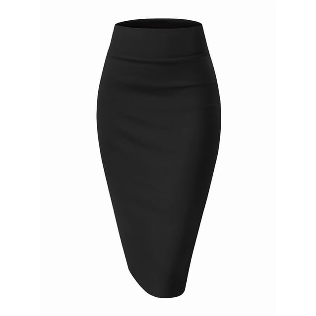 Jupe Crayon de Bureau en Nylon Extensible à Taille Haute Premium pour Femme Noir TTG