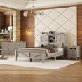 thumbnail image 3 of 3-Pieces Bedroom Sets, Full Size Platform Bed with Charging Station and Double Sliding Door Headboard, Storage Nightstand and Dresser, Gray, 3 of 8