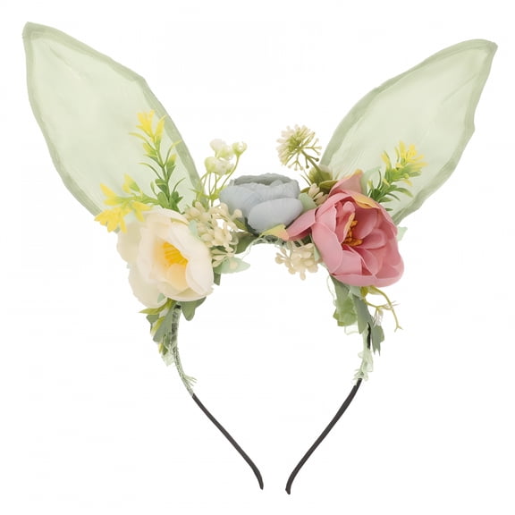 VANIDO Bunny Ears Headband Floral Headband Rabbit Ears Floral Headwear Festival Hair Accessory