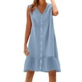 thumbnail image 1 of Dvprdro Robe d'Été Imitation Coton Lin pour Femmes Mode Décontractée Ample Couleur Unie Col en V Sans Manches Boutonnée Ourlet à Volants Robe de Plage Soleil, 1 of 5