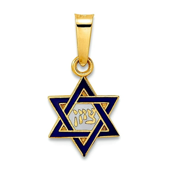 14k Gold Polished and Enameled Solid Religious Judaica Star of David Pendant Necklace 16.65x8.33mm Wide 0.65mm Thick Pen