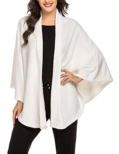 Ekouaer Womens Bed Jacket Fleece Lightwight Shawl Collar Coat Button Sleep Robe with Pockets 