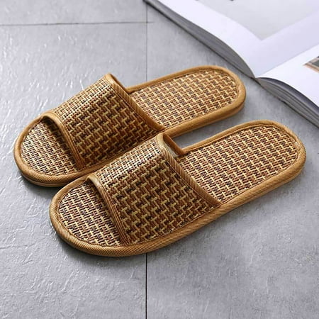 

Ediodpoh Spring and Summer Slippers Female Rattan Grass Woven Household Indoor Couples Soft Sole Silent Floor Linen Slippers Yellow 10.5