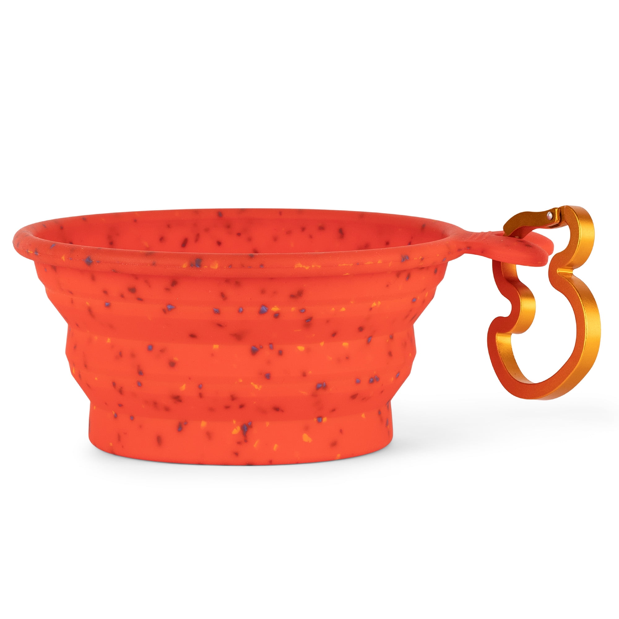 The Dodo Red Silicone Collapsible Speckled Bowl with Bird Carabiner