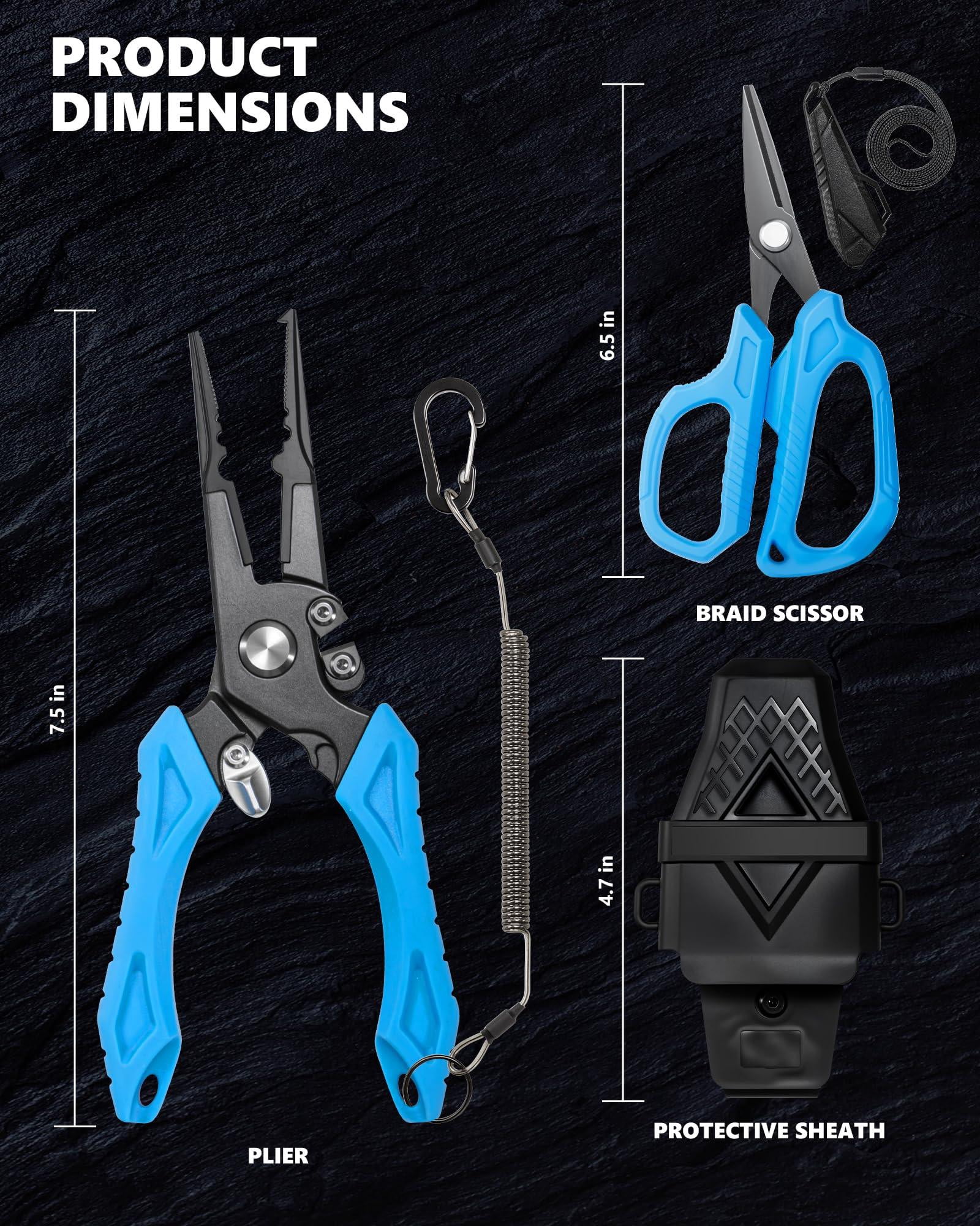 3pcs Fisihng Tool Kit  Fishing Plier With Sheath Scissor - Saltwater Resistant Gear Line Hook Remover Set Gift For Men