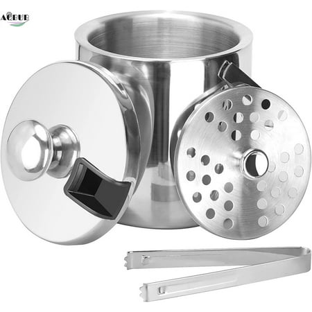 

Double wall stainless steel insulated ice bucket (1.7 QT) with cover filter and clamp ideal for cocktail bars and parties
