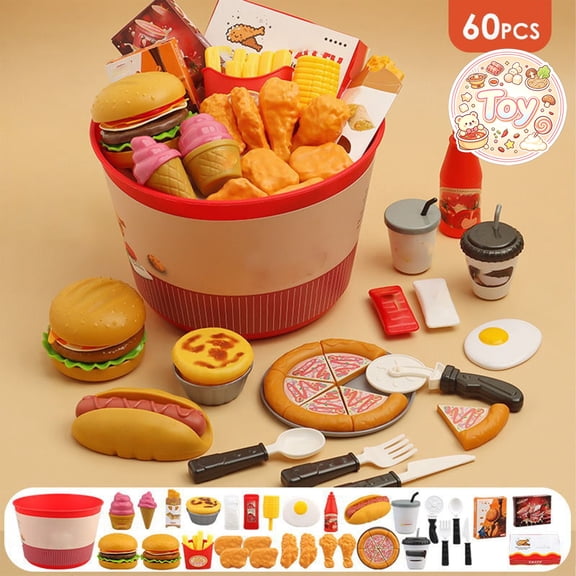 Fast Food Play Set with Serving Tray, Simulation Burger Fries Drink Model, Snack Cooking Role Play Kit, Pretend Play Toys, Christmas Birthday Gifts, Toys for Toddler Baby Kids Boys Girls, Age 3 
