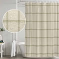 thumbnail image 4 of Beige Plaid Shower Curtain Set - 48" x 72" Washable Bathtub Curtain with 12 Hooks, Vintage Grid Stripe Minimalist Art Linen Waterproof Fabric Stall Shower Curtains for Bathroom/Bathtub Décor, 4 of 6