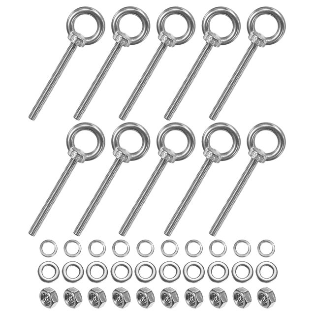 Uxcell 10-Sets Stainless Eyebolt M5x60mm Shoulder Lifting Eye Bolt with Nuts Washers Male Screw Thread Ring