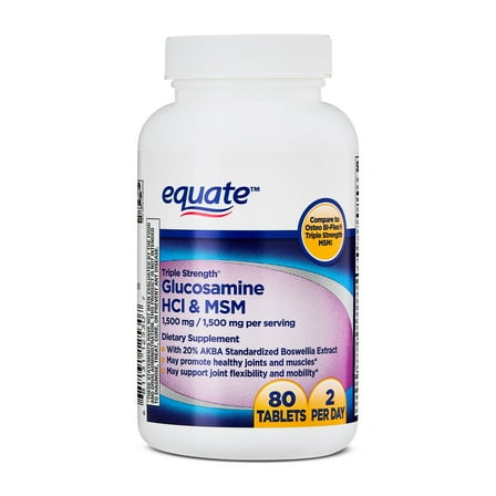 Equate Triple Strength Glucosamine HCI & MSM Dietary Supplement Tablets for Bone and Joint Health, 1,500 mg, 80 Count