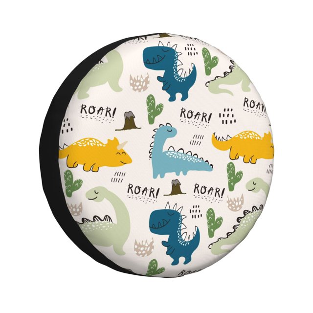 Fotbe Childish Dinosaur Funda de Llanta de Repuesto con Estampado, Engrosada, Ajuste Universal para Jeep, Remolque, RV, SUV, Camión-14 inch