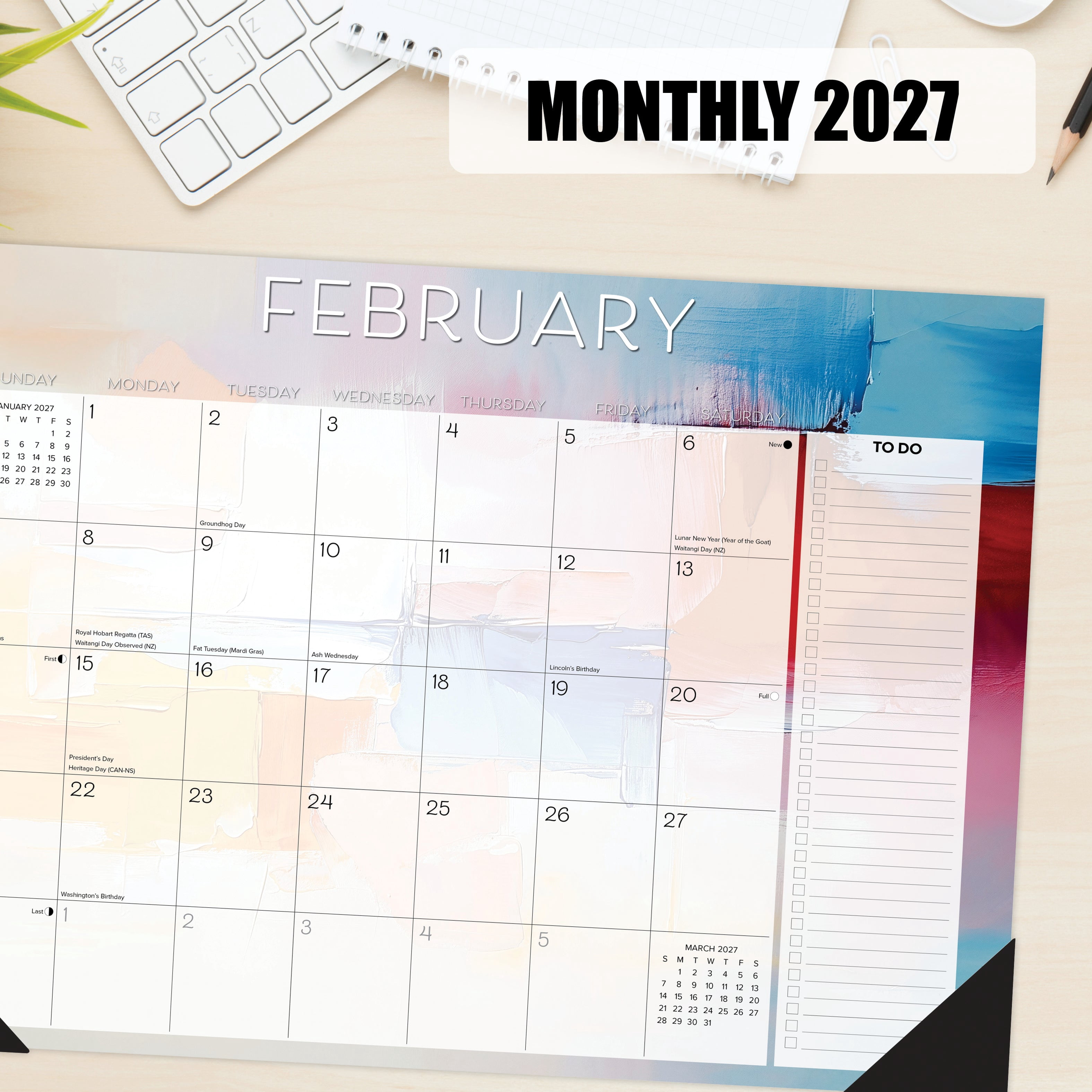 Willow Creek Press Abstract Art 2027 17" x 12" Small Monthly Deskpad (66416)