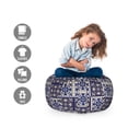 thumbnail image 2 of Moroccan Storage Toy Bag Chair, Squares with Portuguese Azulejo Ornaments Arrangement Floral Pattern Leaves, Stuffed Animal Organizer Washable Bag, Large Size, Navy Blue Beige, by Ambesonne, 2 of 3