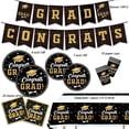 thumbnail image 2 of WIZUTIZ Disposable Graduation Party Set, Paper Plates Cups Napkins Tablecloth, Party Tableware Decor for Graduation Celebration Banquet Table Setup and Home Entertaining Black and Gold, 2 of 6