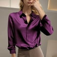 thumbnail image 2 of Women's Long Sleeved Satin Lapel Shirt Solid Color Fashion Shirt Basic Fall Clothes Outfits Winter Clothing, 2 of 5