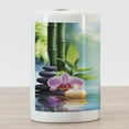 thumbnail image 3 of Spa Ceramic Toothbrush Holder, Symbolic Features Candle and Bamboos Tranquil and Thoughtful Life Nature Print, Decorative Versatile Countertop for Bathroom, 4.5" X 2.7", Multicolor, by Ambesonne, 3 of 4