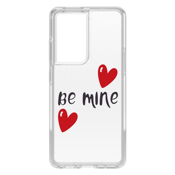 DistinctInk Clear Shockproof Hybrid Case for Galaxy S21 ULTRA 5G (6.8" Screen) - TPU Bumper Acrylic Back Tempered Glass Screen Protector - Be Mine - Red Hearts