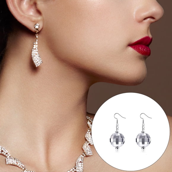 Disco Ball Earrings Stylish Mirror Ear Dangle Long Universal Aesthetic Necklace Aesthetic Jewelry Supplies Fashion Accessory for Women Girls Earring