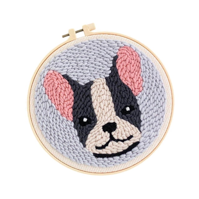 Punch Needle Kit DIY Needlework Animal Dog Embroidery Pattern Punch for Adult Kid Starter C