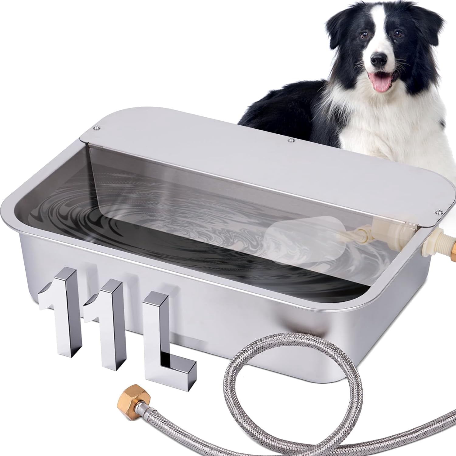 6 Gallon XL Large Automatic Dog Water Bowl Dispenser, Stainless Steel Outdoor Pet Waterer Auto Fill Dog Waterer for Large Breed (19.3" X 13.7")