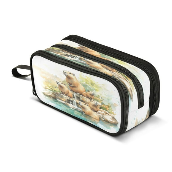ALAZA Capybaras View Pencil Case Bag 3 Compartment Pen Pouch Large Storage Holder Box Organizer