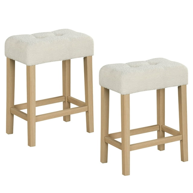 Costway Counter Height Bar Stools Set of 2 with Rubber Wood Legs Footrest Modern for Home Beige