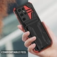 thumbnail image 6 of Feishell for Samsung Galaxy S22 Ultra Wallet Case Credit Card Holder Stand Kickstand Rugged Hard PC + Soft TPU Shockproof Heavy Duty Defender Armor [Military Grade Protection] Grip Phone Case, Red, 6 of 9