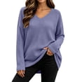 thumbnail image 5 of Bnwani Plus Size Long Sleeve Blouses for Women Waffle Pattern Loose Shirts Long Sleeve V-Neck Pullover Tops Elegant Purple S, 5 of 9