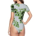 thumbnail image 4 of The Xecao Watercolor Green Leaves Women's Crew Neck Body Suit, a short-sleeved bodysuit and basic swimsuit, both comfort and style for dating and daily life, 4 of 9
