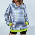 thumbnail image 2 of Jinhomg Womens Trendy Striped Sweatshirts Oversized Comfy Drawstring Hooded Pullover Fall Winter Casual Loose Long Sleeve Kangaroo Pocket Tops 2025 Saving Blue L, 2 of 9