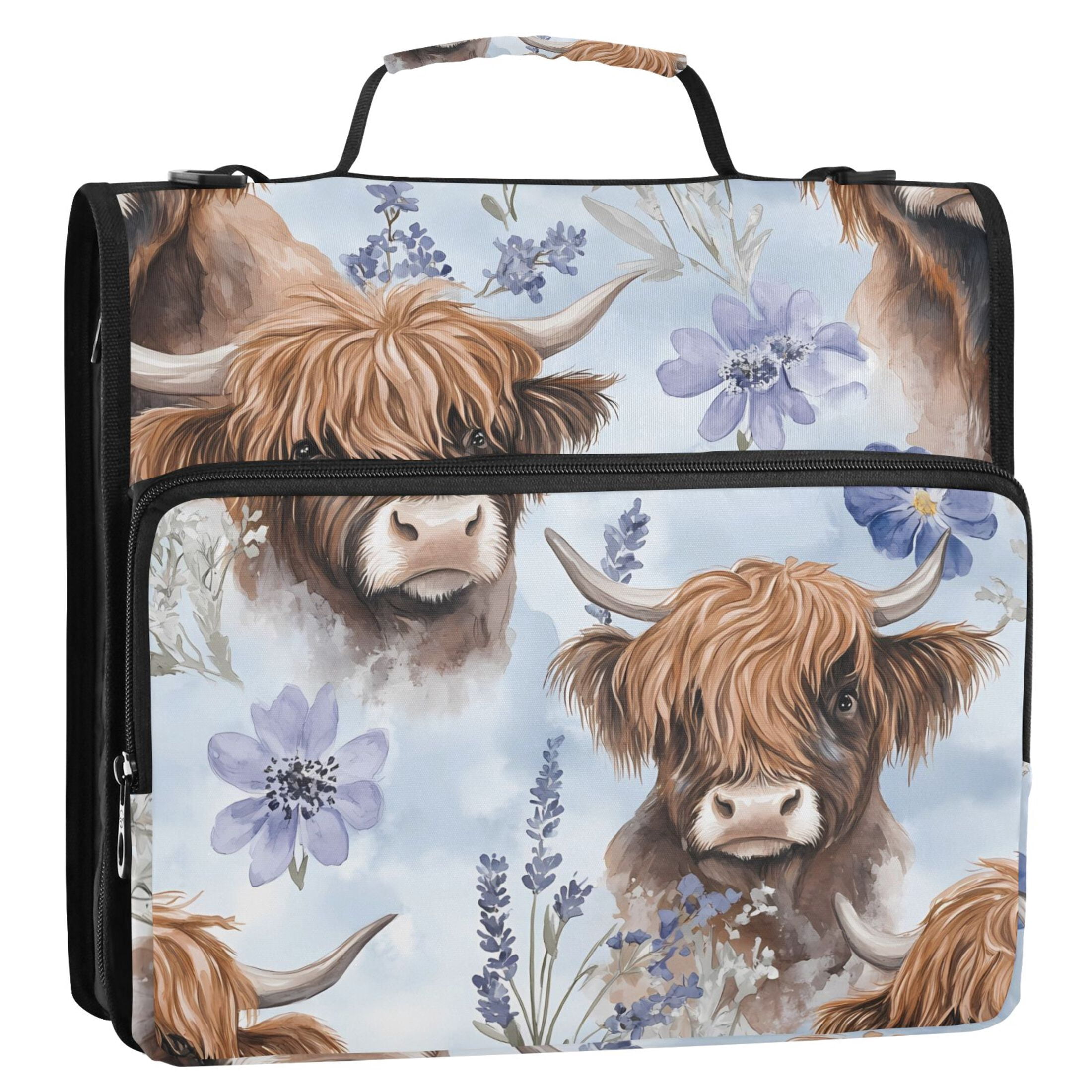 ALAZA Zipper Binder Highland Cattle Flower-w6 3 Ring Trapper Keeper File Folder Organizer Bag