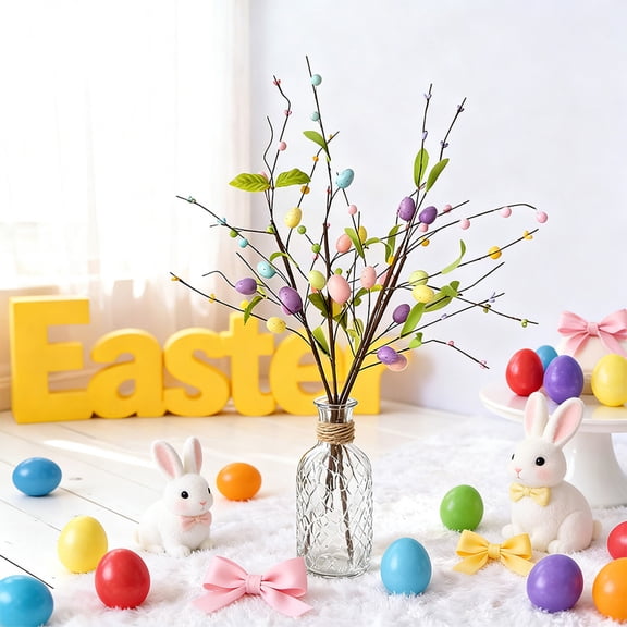 Yyuenw Artificial Easter Eggs, Floral Picks with Berry Stems and Eggs Picks for Spring Table Arrangements, Vase Filler and Easter Decorations