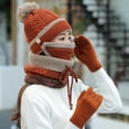 thumbnail image 4 of Dengjunhu 4Pcs/Set Fleece Lined Winter Hats for Women Knit Beanie Hat Scarf Mask Gloves Set Warm Soft Slouchy Skull Cap with Pompom, 4 of 7